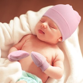 DRESHOW BQUBO Baby Hats and Mittens Infant Cotton Beanie Gloves No Scratch Set Newborn Hospital Hat for Boys Girls 0-6 Months