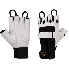 ASM® Weight Lifting Gloves Gym Fitness Training & Workout - Professional Grip Gloves Gel Padded Hooks Straps Exercise Running or Cycling - Leather Gym Accessories For Women & Men (White, Small)