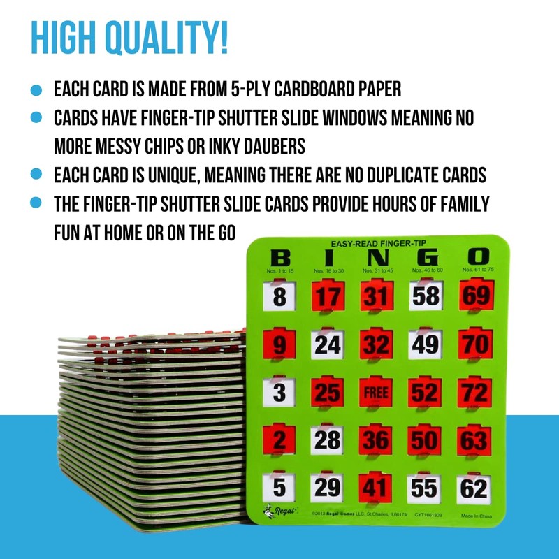Regal Bingo Bulk Bingo Cards with Sliding Windows - Reusable