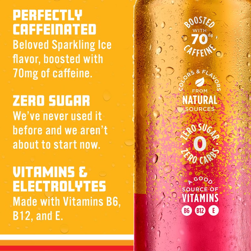 Sparkling Ice Caffeine Watermelon Lemonade Sparkling Water with Caffeine, Zero