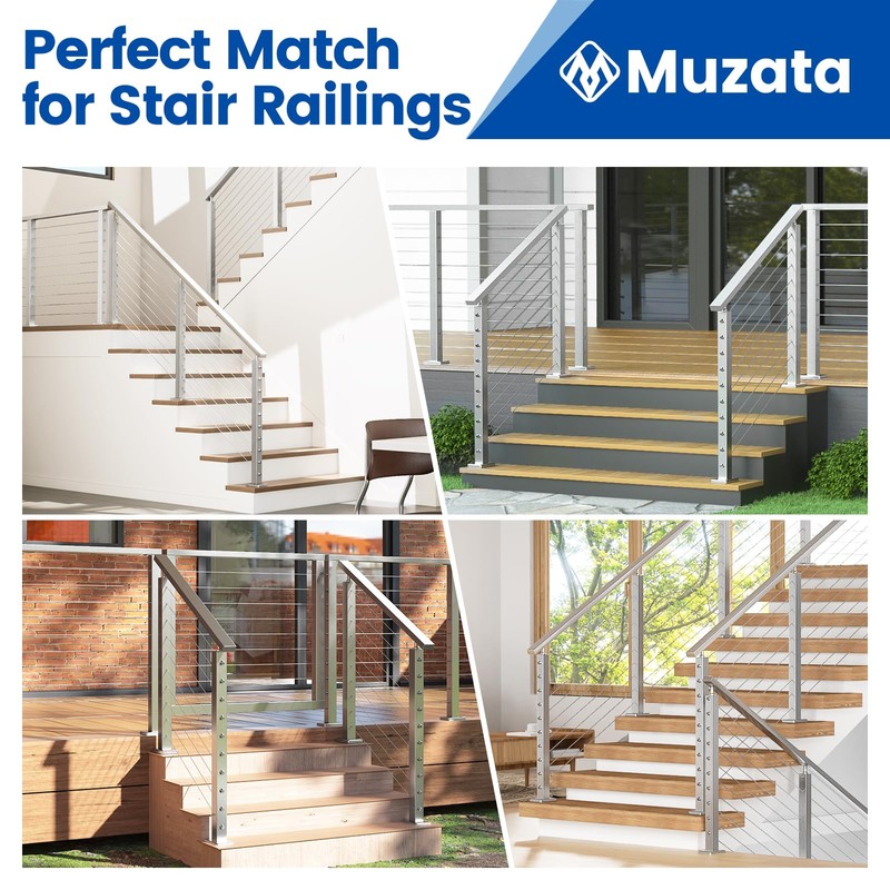 Muzata Stair Cable Railing Post 36 Inch for 25-35 Degrees