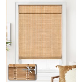 LazBlinds No Tools No Drill Cordless Bamboo Roman Shades, Light Filtering Window Treatment, Roll Up Bamboo Blinds for Window 21'' W x 64'' H, Brown