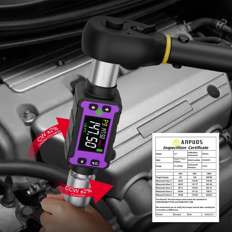 ANPUDS 1/2" Digital Torque Adapter, 2.9-147.6 Ft-lb/4-200 Nm Digital Torque