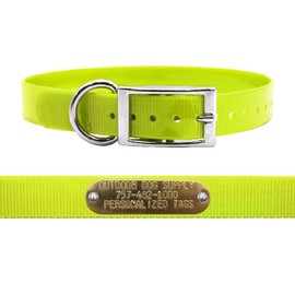 1" Solid Premium Glow Tuff D Ring Dog Collar with 3/4" Tag (Yellow, 21" Long)