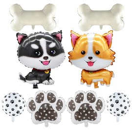 8 Pcs Dog Balloons Corgi Husky Paw Bone Paw Print Foil Mylar Balloons for Birthday Baby Shower Dog Theme Party Decorations