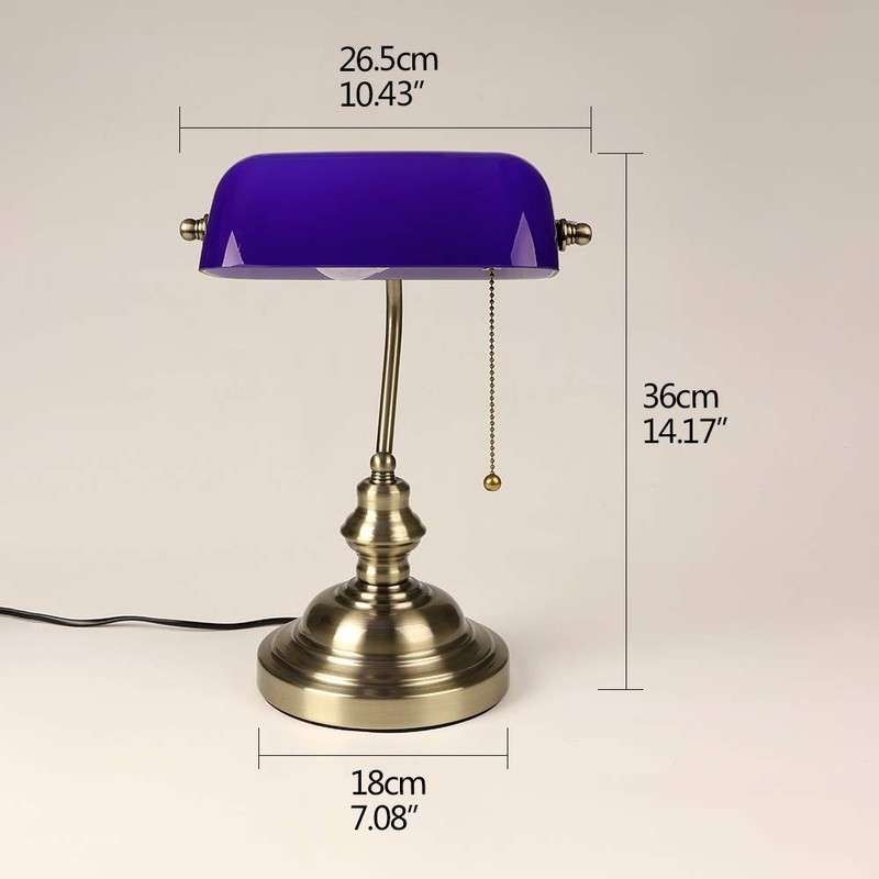 FIRVRE Blue Glass Bankers Desk Lamp Bright Executive Table Lamp