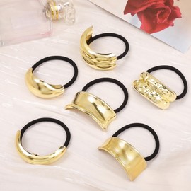 Ivyu Hair Ties for Women, Gold Metal Hair Cuffs Hair Accessories Elastic Hair Ties Ponytail Cuff Hair Bands for Both Thick Hair and Thin Hair