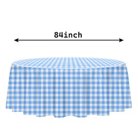 HEIPINIUYE 6 Pack Blue and White Round Checkered Tablecloth 84 × 84 Blue Plaid Table Cover Disposable Tablecloth for Round Tables Party Picnic Camping Birthday Plastic Gingham Table Cloth