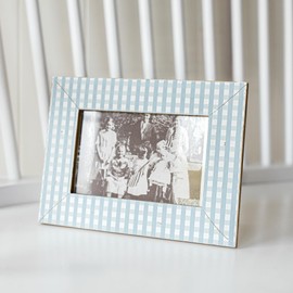 Foreside Home and Garden 4x6 Blue Aggie Gingham Plaid Pattern Wood Photo Picture Frame w/Glass Pane Summer Spring Family & Friends Home Living Room End Table Fireplace Mantle Table Tabletop Display