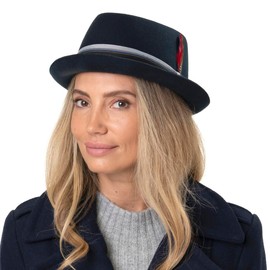 Stetson Lancover Diamond Wool Hat - Plain Hat - Pork Pie Style - Men - Felt Hat with Grosgrain Trim - Oil and Water Resistant - Autumn/Winter, gray