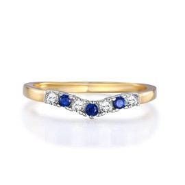 Ladies 9 Carat Gold on Sterling 925 Silver Blue and White Sapphire Wishbone Ring (O)