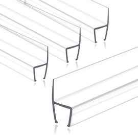 Jgeuyer Frameless Shower Door Seal Strip 4 Pack x 39 Inch H for 3/8" Thick Glass Shower Door Side Seal Strip Bottom Seal Door Sweep, Ultra Clear Polycarbonate Stop Shower Leaks Create A Water Barrier