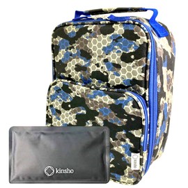 Camo Lunch Box for Boys Kids Men with Ice Pack, Insulated Thermal Bag for School, Container Boxes for Big Kid Tween Adult Lunches, Fits Kinsho Bento, Blue Black Camouflage