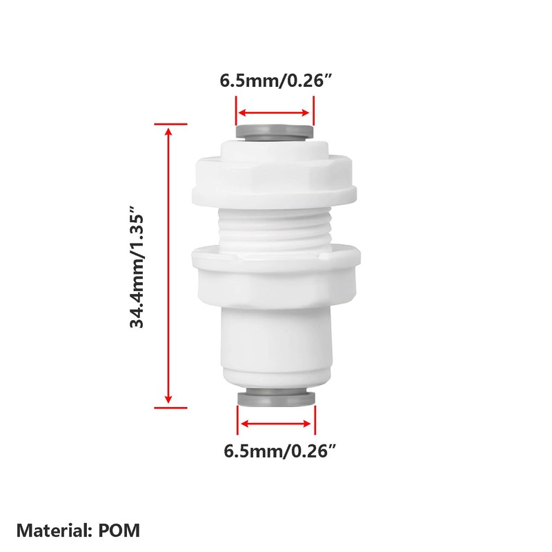 Qrity 1 Set Bulkhead Fitting, Water Filter Fitting, 1/4 Inch
