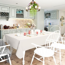 homing 2 Pack Rectangle Vinyl Tablecloth, Waterproof Spillproof Plastic Flannel Backed Table Cloth, Wipe Clean Table Cover for Dining Table, Buffet Parties and Camping (Beige, 60" x 84")