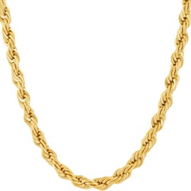 LIFETIME JEWELRY 6mm Rope Chain Necklace for Women and Men 24k Real Gold Plated (16 inches, 1 - Gold Plated)