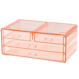 Cq acrylic Pink Desk Storage Drawer for Girls Stackable Acrylic Hair Organizer Storage With 4 Drawers, Desk Supply Organizer and Plastic Acrylic Drawer Organizer for Vanity Desktop,Pack of 1