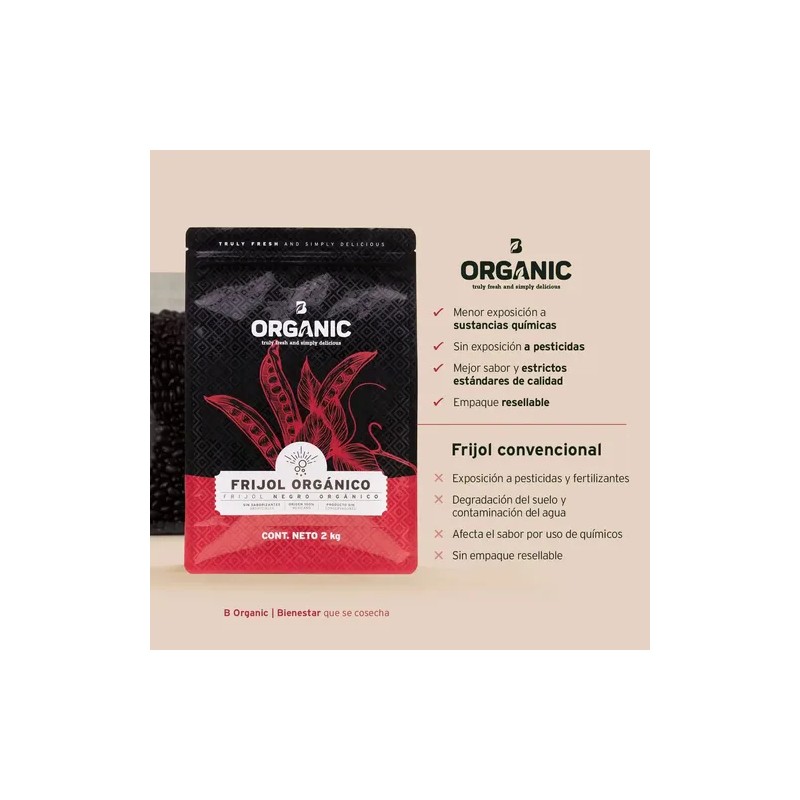 Frijol Negro Orgánico 2 Kg Alto Valor Nutricional B Life