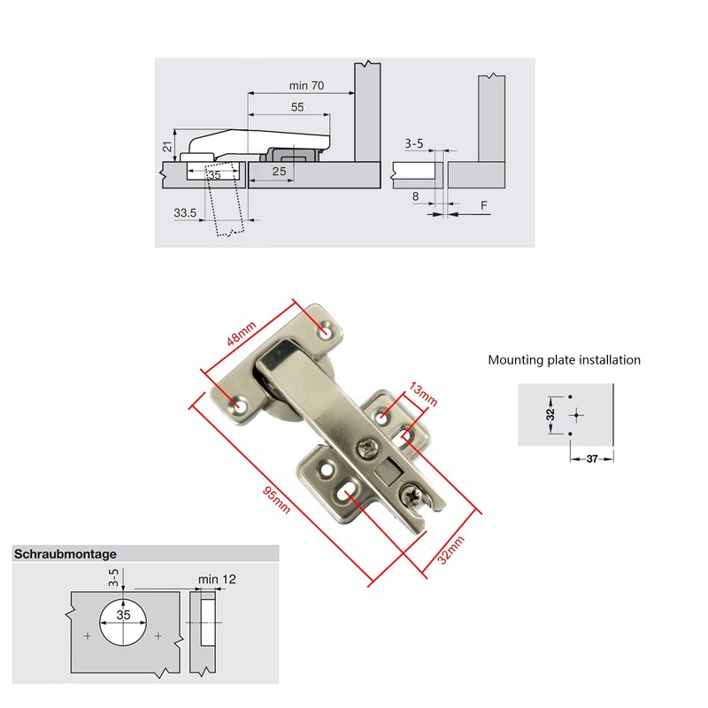 LIKERAINY 95Deg Inset Blind Corner Long-arm Hinge 35mm with Hydraulic