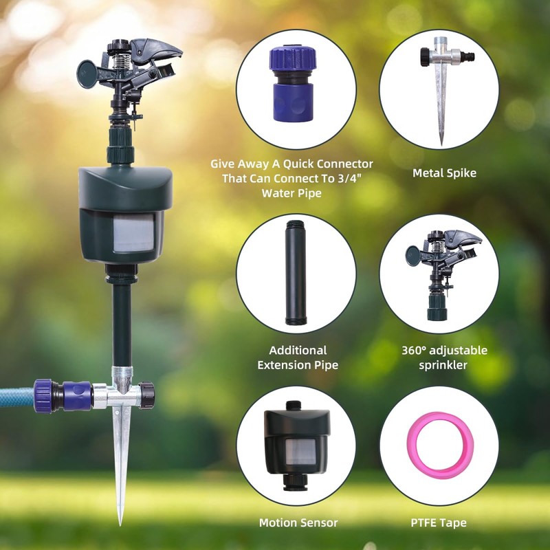 [2025 Upgraded] Yardeen Motion Sensor Sprinkler with Adjustable Head, Water