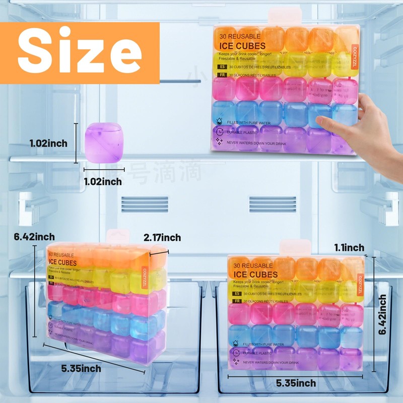 COIZYZZL Reusable Ice Cubes - Quick Freeze Clear Plastic Square