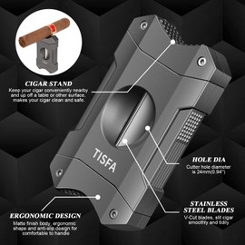TISFA Cigar Cutter V-Cut, Stainless Steel Guillotine Sharp Cut Blade with Cigar Stand (Grey)