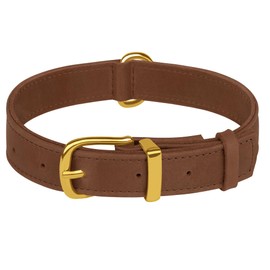 Genuine Leather Dog Collar - Heavy Duty Adjustable Soft Padded Pet Collars for Small Medium Large Dogs Breed - Black Green Brown Pink Red Blue (Cognac, XL, 19"-24" Neck Fit)