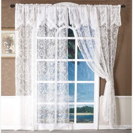 WUBODTI 72 Inch White Lace Curtains with Valances 2 Panels, Floral Embroidered Sheer Curtains & Drapes Rod Pocket Lace Tulle Victorian Curtain Attached Valance for Living Room Bedroom Girls Room