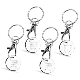 Pagezol 4PCS Trolley Coin Keyring Set, Shopping Trolley Token, Trolley Tokens for Supermarket, Cart Trolley Key, Stainless Steel Round Shaped Trolley, Cart Keychain, Removable Shopping Keychain