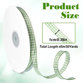 50 Yards Green Plaid Ribbon, 3/8 Inch Green and White Gingham Ribbon