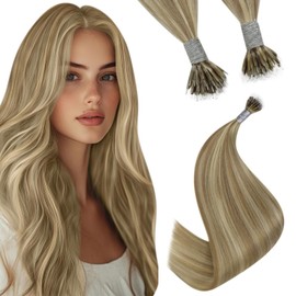 YoungSee Nano Ring Hair Extensions Blonde Highlight Nano Beads Extensions Light Brown Highlight Platinum Blonde Nano Link Extensions Real Human Hair 24In Nano Tip Extensions 50G 50S