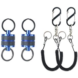 Maxcatch Magnetic Fly Fishing Net Release Holder with Carabiner Clip and Lanyard(Green+Retractable Coil, 1 Pack)