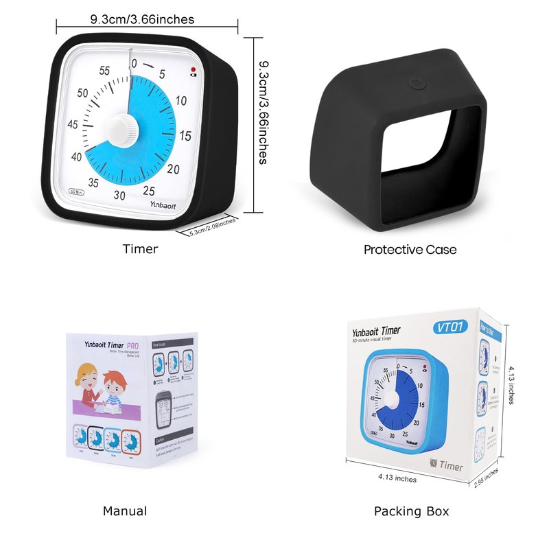 Yunbaoit Upgraded Black Visual Timer with Protective Case, Silent 60