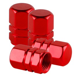 Alpmosn Aluminum Tire Stem Valve Caps Wheel Valve Covers Car Dustproof Tire Cap Cover Accessories, Universal for SUV, Car, Bike and Motorcycle, Hexagon Shape (4PCS Red)