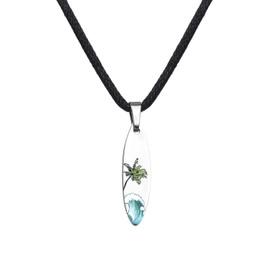 Lauren-Spencer Ocean Wave Surfboard Necklace for Women Men Surfer Necklace Stainless Steel Surfboard Pendant Beach Necklaces Surfer Gifts Jewelry for Women Men Surf Necklace (Palm Tree)