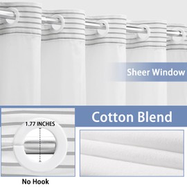 Awellife No Hook Shower Curtain with Snap in Liner Set Cotton and Linen Blend Shower Curtain for Bathroom Boho Gray Striped 75" L x 60" W