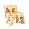 Natural Wood Hamster Cage Accessories, Maze Cabin with Fun Slide