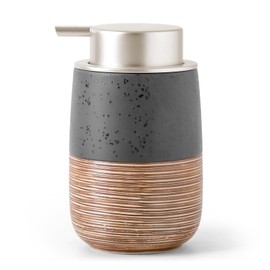 Ceramic Foaming Soap Dispenser – 380ml Refillable Bathroom & Kitchen Foam Pump Bottle with Metal Pump, Modern Textured Design (Black-Short)