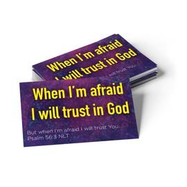 When I'm Afraid I Trust in God, Psalm 56:3, Bulk Pack of 25 Christian Affirmation Scripture Cards for Kids, Bible Memory Verse Wallet Cards for Childrens Church, Sunday School, & Youth Ministry