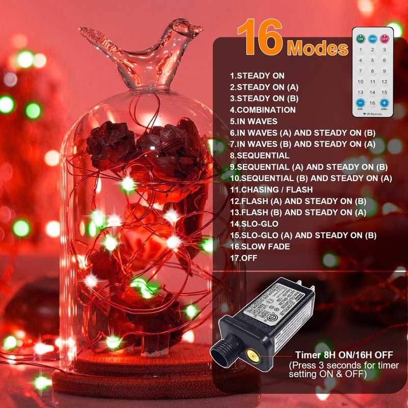 LAMPHOME Fairy Lights Plug in, 33Ft 100 LEDs Waterproof Twinkle