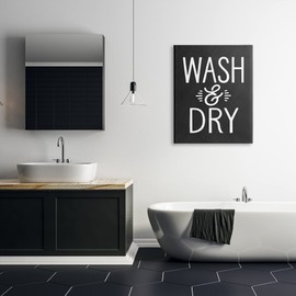 Stupell Industries Wash and Dry Vintage Cleaning Phrase Kitchen Laundry, Design by Lettered and Lined Canvas Wall Art, 30 x 40, Black