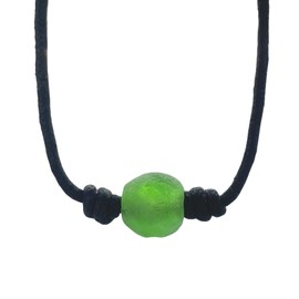 Mens Surfer Sea Glass Necklace - Men Surfing Seaglass Waterproof, Hawaii Jewelry, Hawaiian Vibes, Women Cute Choker, Beach Aesthetic Accessories, African Ocean Recycle Bead, Summer (Emerald)