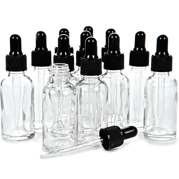 Vivaplex, 12, Clear, 1 oz Glass Bottles, with Glass Eye Droppers