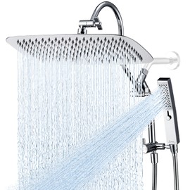 G-Promise All Metal 14 Inch Shower Head with Massage Mode Handheld, Rain Shower Head with Handheld Spray Combo, 3-Way Diverter with Pause Setting, 13 Inch Adjustable Extension Arm (Polished Chrome)