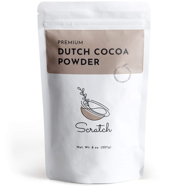 Scratch Premium Dutch Cocoa Powder - Gourmet Baking Ingredients - Rich Creamy Chocolate Flavor - Natural Smooth Low-Fat Mix - Contains Calcium, Iron, Potassium, & Dietary Fiber (8 oz)