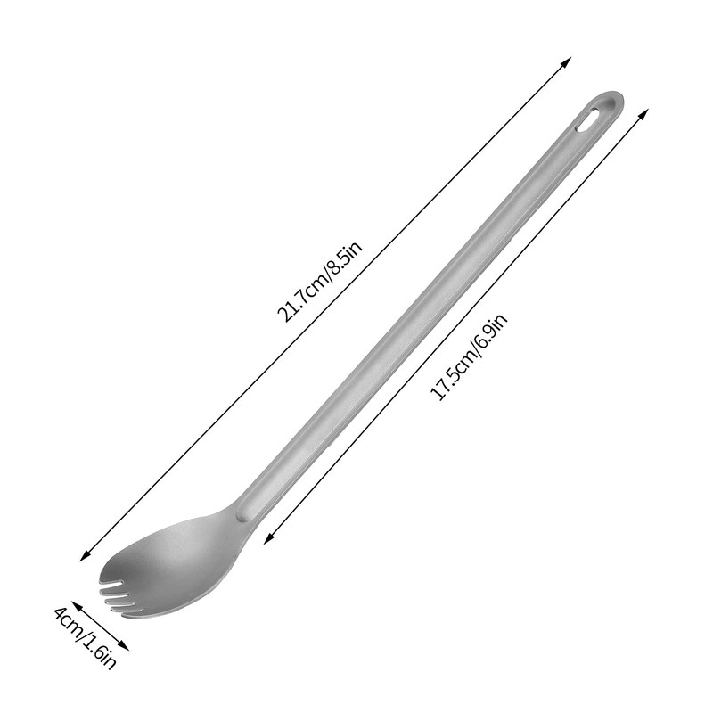 Titanium Long Handle Spork and Spoon, Lightweight Metal Cutlery Utensil