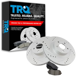 TRQ Front Brake Pad & Rotor Set Ceramic Coated Drilled Slotted Rotors Compatible with 2005-2006 Saab 9-2X 2003-2006 Subaru Baja 2003-2008 Forester 2003-2005 Impreza 2002-2004 Legacy 2002-2005 Outback