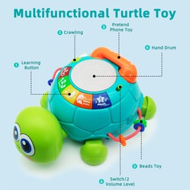 Ussybaby Baby Crawling Toys 6 to 12 Months, Baby Turtle Musical Toys for 12-18 Months, Phone Hand Drum Toy, Baby Toys 7 8 9 10 11 Months 1-2 Year Old Toys Infant, Baby Boy Girl Gift