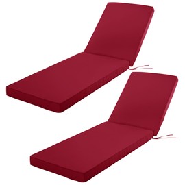 Comcaver Outdoor Chaise Lounge Cushion Set of 2, Fadesafe Water-Repellent Lounge Deck Reclining Chair Cushions for Patio Furniture Lawn Pool Resort Hotel, 72x21x3 Inch, Burgundy
