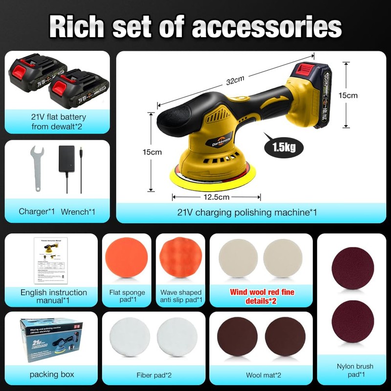 Darkboom Cordless Buffer Polisher 6 inch with 2Pcs 2.0Ah Rechargeable